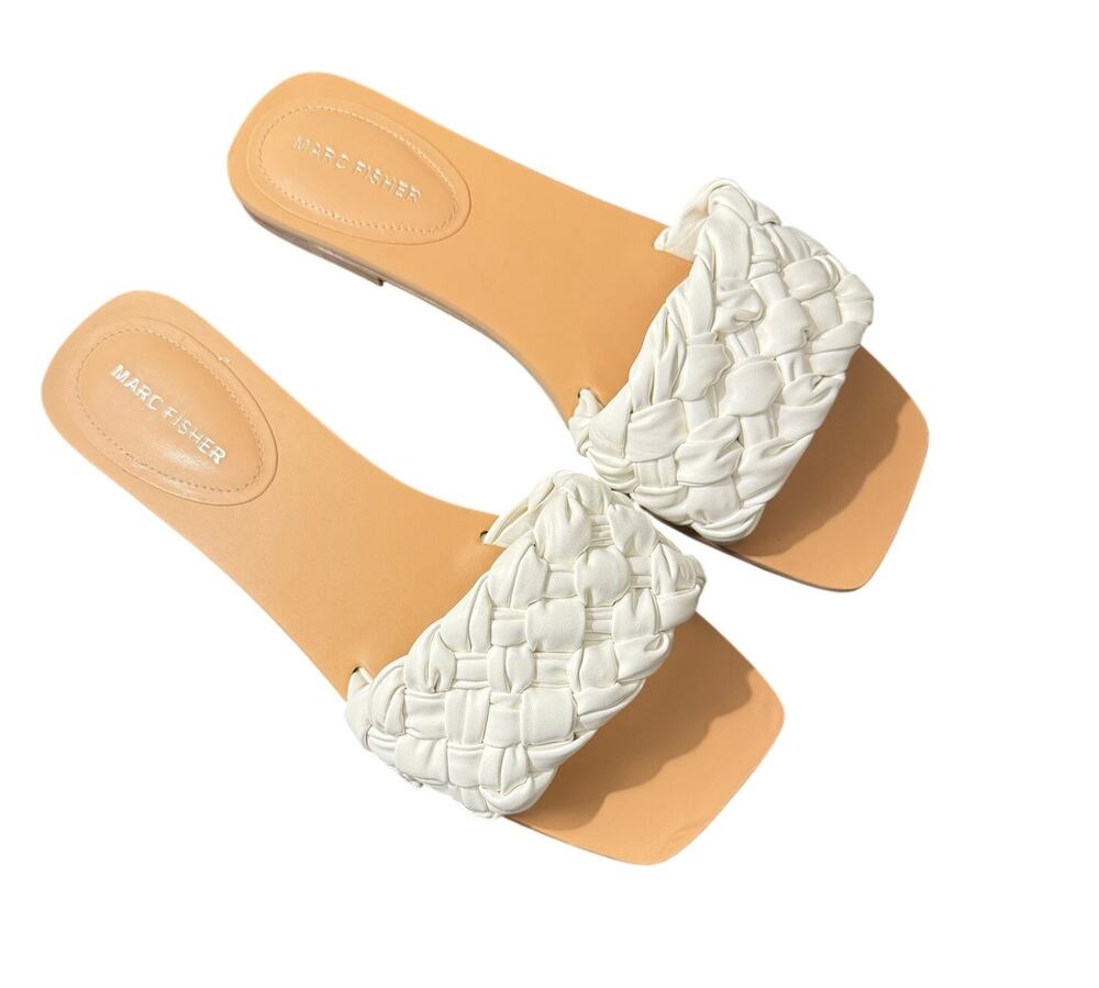 Marc Fisher Caspian Woven Slide Sandals Ivory Square Toe NWOT Size 11M